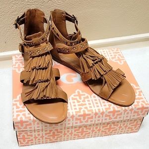 Suede Fringed Cutout Sandals